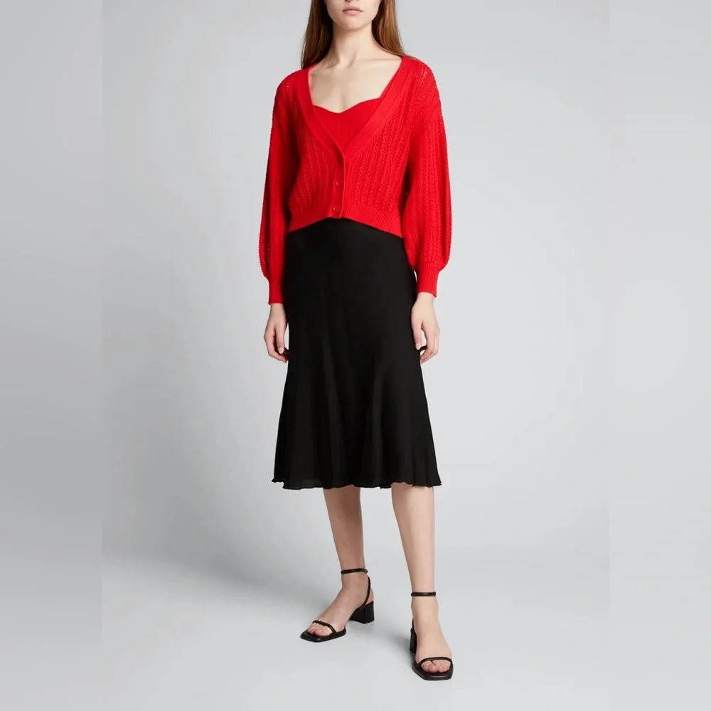 Alice + Olivia Red Windsor Deep V-Neck Slouchy Knitted Cardigan Sweater Wool XS - Picture 5 of 16